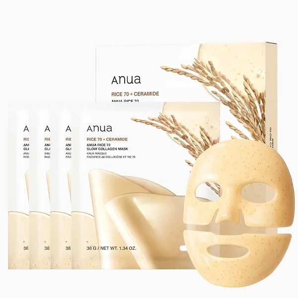 Máscara Facial Anua Rice 70 Glow Collagen - 4 Unidades
